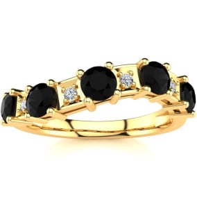 1 Carat Black and White Diamond Journey Band Ring in 10K Yellow Gold