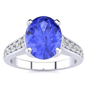2 1/4 Carat Oval Shape Tanzanite and Diamond Ring In 14 Karat White Gold
