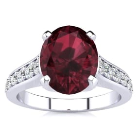 2 1/3 Carat Oval Shape Garnet and Diamond Ring In 14 Karat White Gold