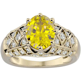 2 3/4 Carat Oval Shape Citrine and Diamond Ring In 10 Karat Yellow Gold
