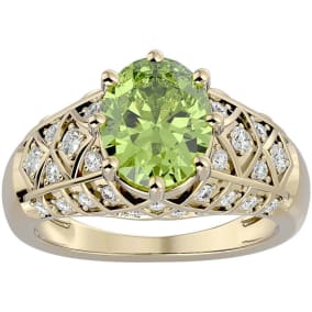 3 Carat Oval Shape Peridot and Diamond Ring In 10 Karat Yellow Gold