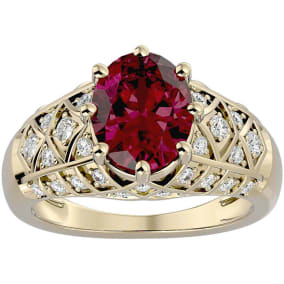 3 1/2 Carat Oval Shape Garnet and Diamond Ring In 10 Karat Yellow Gold