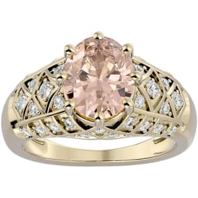 2-1/2 Carat Oval Shape Morganite and Diamond Ring In 10 Karat Yellow Gold
