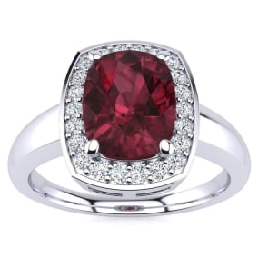 3 Carat Cushion Cut Garnet and Halo Diamond Ring In 14 Karat White Gold
