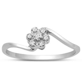 Flower Shaped Diamond Promise Ring In White Gold