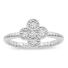 Flower Shaped Diamond Promise Ring With Rope Band In White Gold