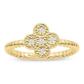 Flower Shaped Diamond Promise Ring With Rope Band In Yellow Gold