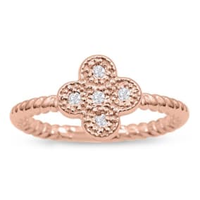 Flower Shaped Diamond Promise Ring With Rope Band In Rose Gold