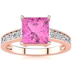 Pink Gemstones and Diamond Ring In 14 Karat Rose Gold