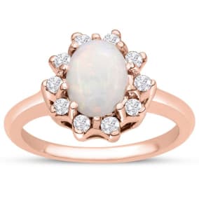 1 Carat Opal Ring and Halo Diamonds In 14 Karat Rose Gold