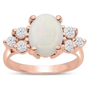 3 Carat Opal Ring with 6 Diamonds In 14 Karat Rose Gold