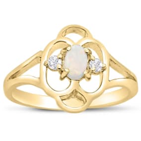 Vintage 1/4 Carat Opal Ring and Diamonds In 14 Karat Yellow Gold