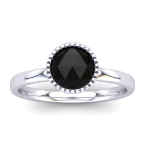 1/2 Carat Rose Cut Black Diamond Engagement Ring In 14 Karat White Gold