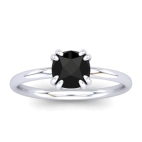 1 Carat Rose Cut Cushion Cut Black Diamond Solitaire Engagement Ring In 14 Karat White Gold