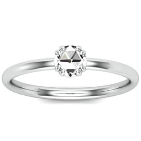 1/3 Carat Rose Cut Diamond Solitaire Ring In 14 Karat White Gold