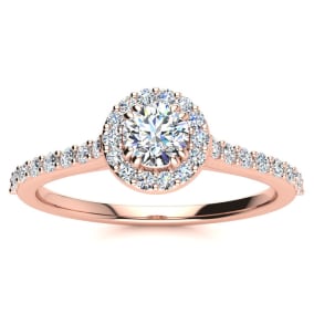 Cheap Engagement Rings, 1/2 Carat Perfect Halo Diamond Engagement Ring In 14 Karat Rose Gold