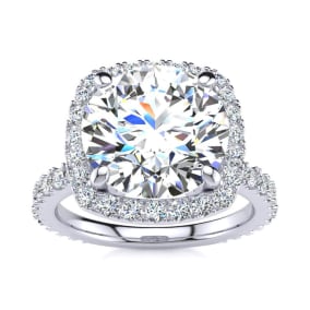 5 Carat Natural Round Brilliant Halo Diamond Engagement Ring In 14K White Gold