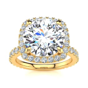 5 Carat Natural Round Brilliant Halo Diamond Engagement Ring In 14K Yellow Gold