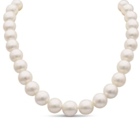 12-14MM Tahitian South Sea Pearl Strand Necklace With 14K White Gold Diamond Accent Clasp, 18 Inches AAA Quality