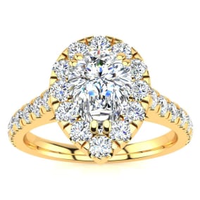 1 Carat Pear Shape Halo Diamond Engagement Ring in 14k Yellow Gold