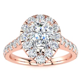 1 Carat Pear Shape Halo Diamond Engagement Ring in 14k Rose Gold