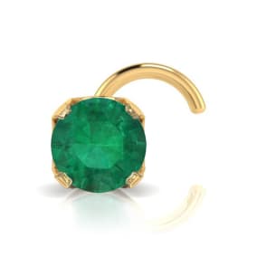 0.015ct 1.5mm Emerald Nose Ring In 14K Yellow Gold