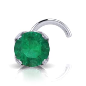 0.03ct 2mm Emerald Nose Ring In 14K White Gold