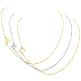 Initial Sideways Necklaces In Silver and Gold Overlay
