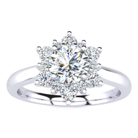 1 1/2 Carat Natural Round Shape Halo Diamond Engagement Ring In 14K White Gold
