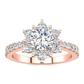 2 Carat Round Shape Halo Diamond Engagement Ring In 14K Rose Gold