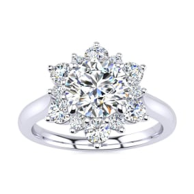 3/4 Carat Natural Round Shape Halo Diamond Engagement Ring In 14K White Gold