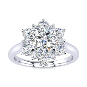 Cheap Engagement Rings, 3/4 Carat Round Shape Halo Diamond Engagement Ring In 14K White Gold