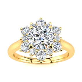 Cheap Engagement Rings, 3/4 Carat Round Shape Halo Diamond Engagement Ring In 14K Yellow Gold