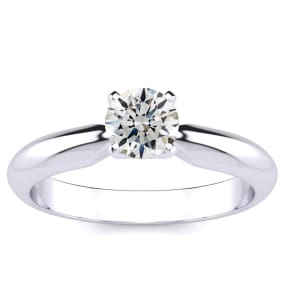 1/2 Carat Natural Diamond Round Engagement Rings In 14K White Gold