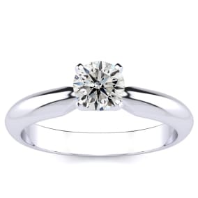Round Engagement Rings, 1/2 Carat Round Diamond Solitaire Ring Crafted In 14K White Gold