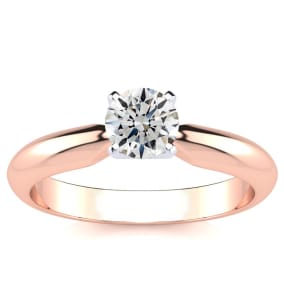 Round Engagement Rings, 1/2 Carat Round Diamond Solitaire Ring Crafted In 14K Rose Gold