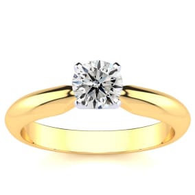1/2 Carat Natural Diamond Round Engagement Rings In 14K Yellow Gold