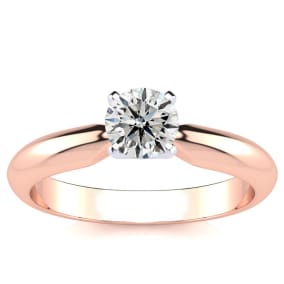 Round Engagement Rings, 1/2 Carat Round Diamond Solitaire Ring Crafted In 14K Rose Gold