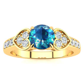 2/3 Carat Blue and White Diamond Promise Ring In 14K Yellow Gold