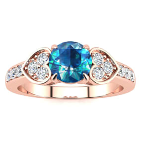 2/3 Carat Blue and White Diamond Promise Ring In 14K Rose Gold