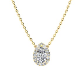 1/4 Carat Pear Shape Halo Diamond Necklace In 14K Yellow Gold