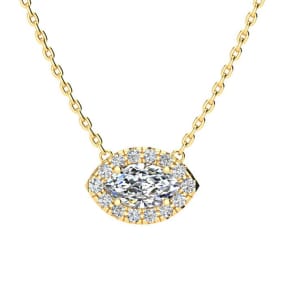 1/2 Carat Natural Marquise Shape Halo Diamond Necklace In 14K Yellow Gold