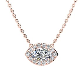 1/2 Carat Marquise Shape Halo Diamond Necklace In 14K Rose Gold