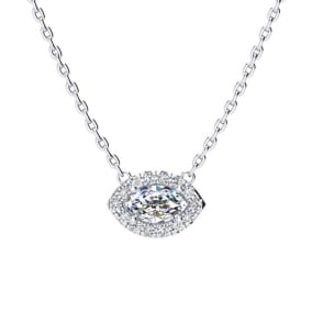 1/3 Carat Marquise Shape Halo Diamond Necklace In 14K White Gold