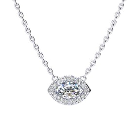 1/3 Carat Natural Marquise Shape Halo Diamond Necklace In 14K White Gold
