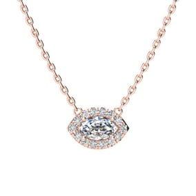 1/3 Carat Marquise Shape Halo Diamond Necklace In 14K Rose Gold