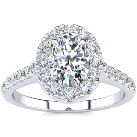 1 1/2 Carat Oval Halo Diamond Engagement Ring in 14k White Gold