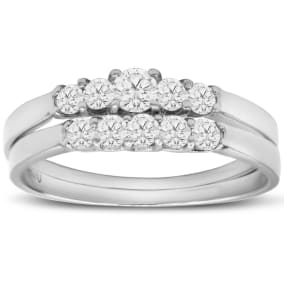 1/2ct Diamond Bridal Set With .12ct Center Diamond in 14k White Gold, Size 6