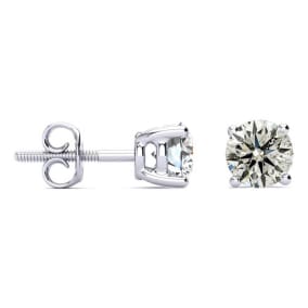 1.10 Carat Natural Colorless Diamond Stud Earrings In Solid 14 Karat White Gold, Fine Basket Settings