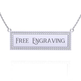 14K White Gold .38ct Diamond Bar Necklace With Free Custom Engraving, 18 Inches